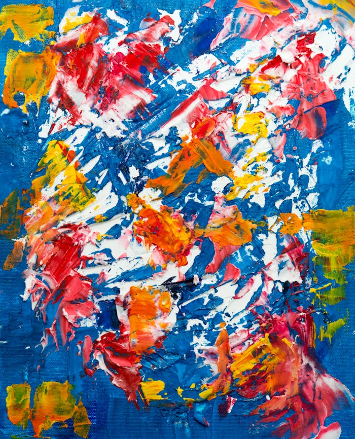 Colorful abstract acrylic painting with dynamic textures and patterns.