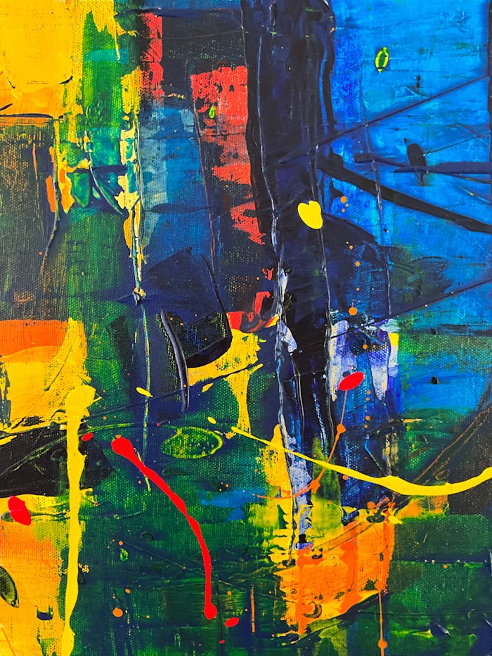 Colorful abstract oil painting with dynamic brushstrokes and vivid hues.